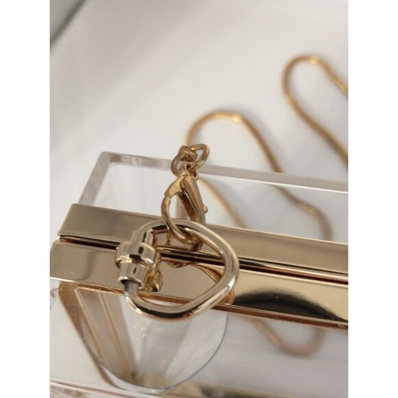 Transparent Acrylic Clutch Purse With Gold Chain Strap & Clasp - Picture 10 of 11